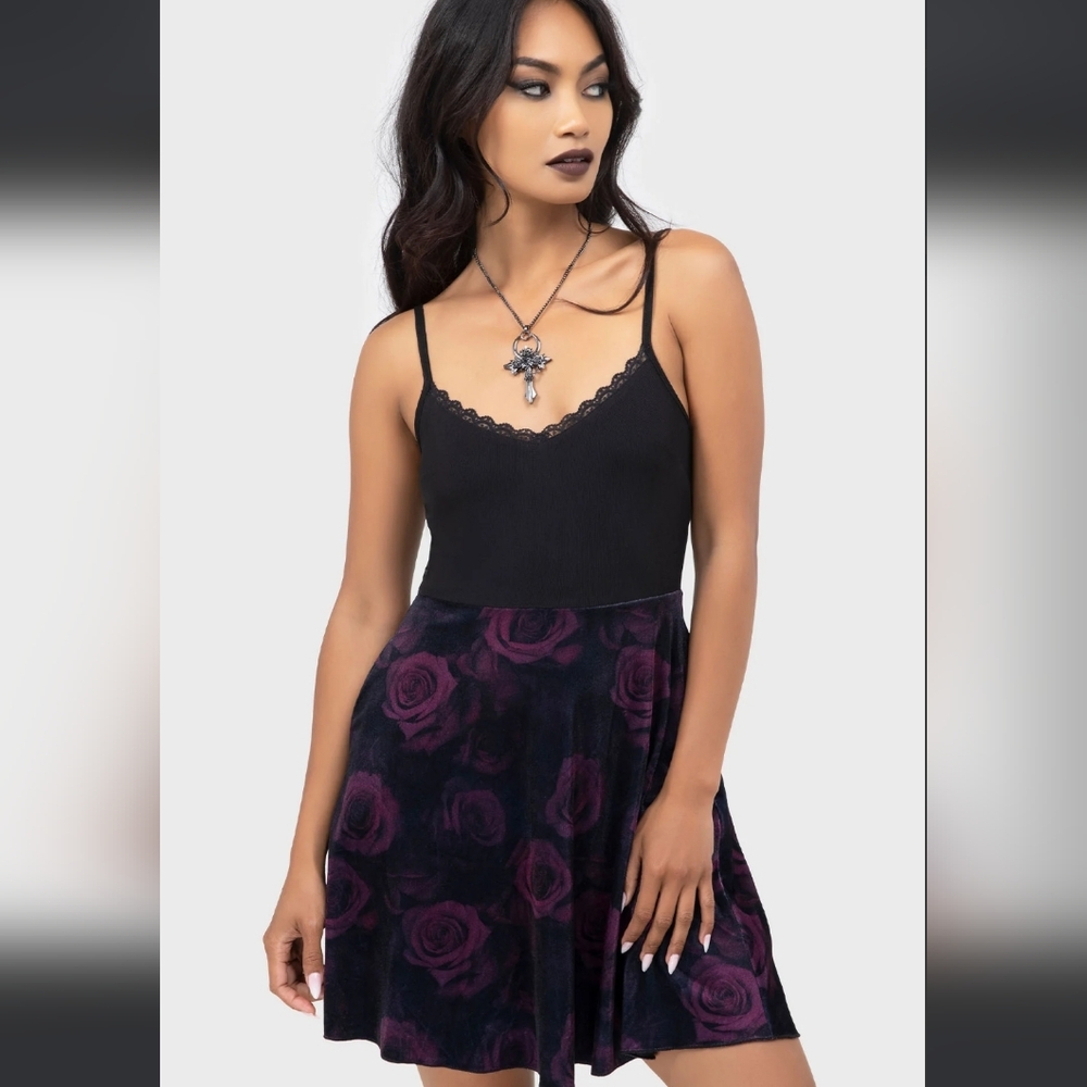 Killstar Black and Purple Rose Mini Dress - Picture 2 of 7